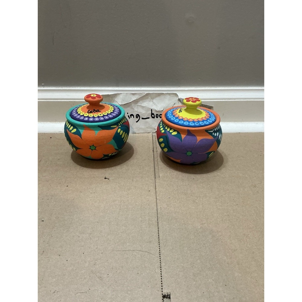 2 Cuban Painted Terracotta Trinket Jars - Picture 6 of 12